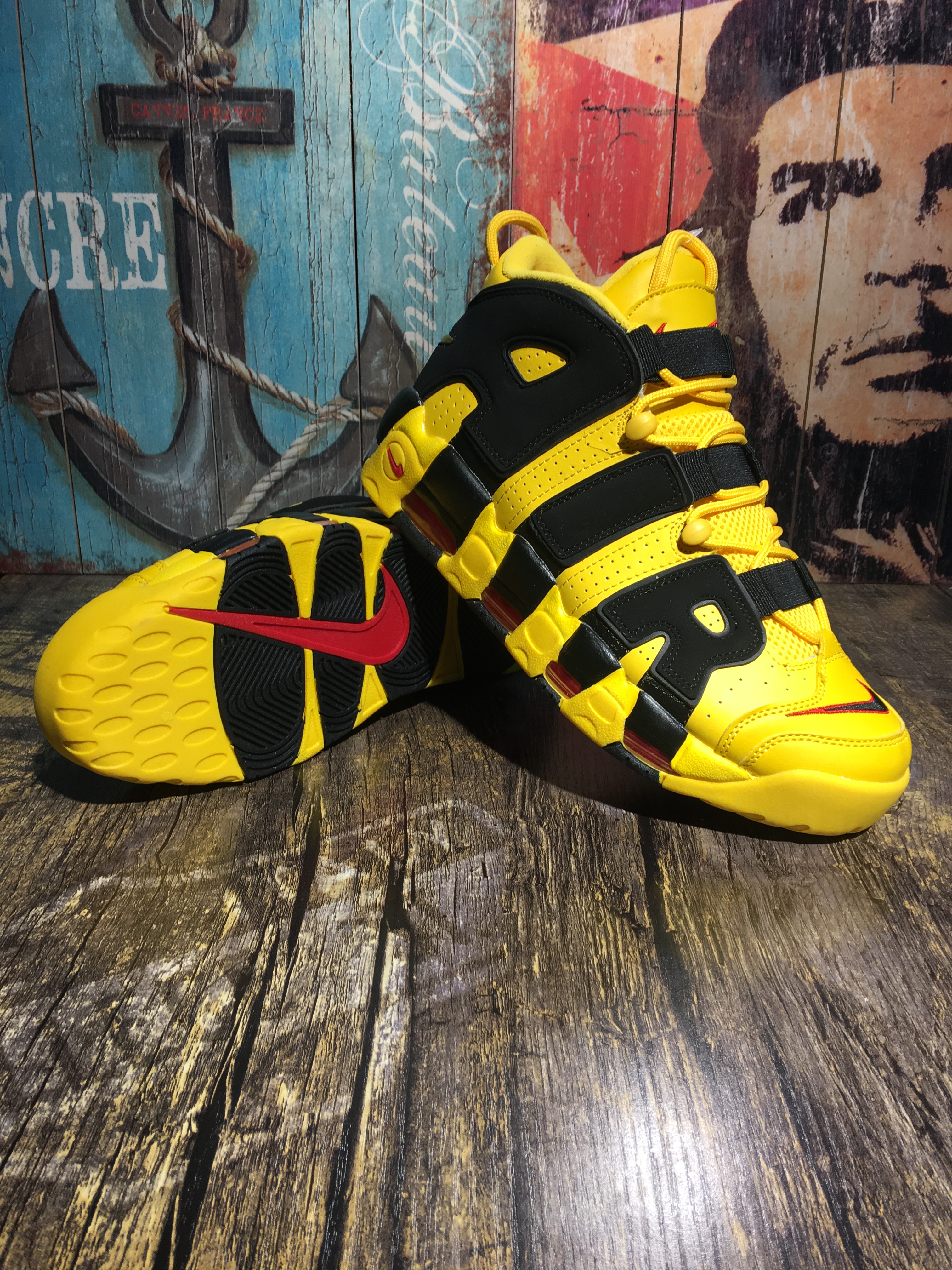 Women Nike Air Uptempo Yellow Black Shoes - Click Image to Close